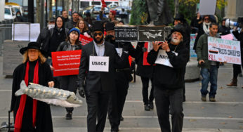 Watershed activists lead march around City Hall for loss of 350,000 Atlantic Sturgeon